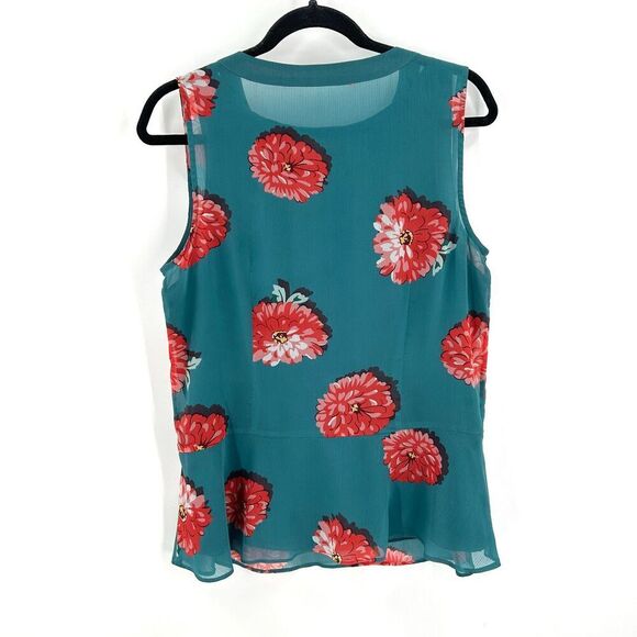 CABI Green Pink Blushing Floral Print Office Sleeveless Blouse Top Size Medium - Picture 3 of 5
